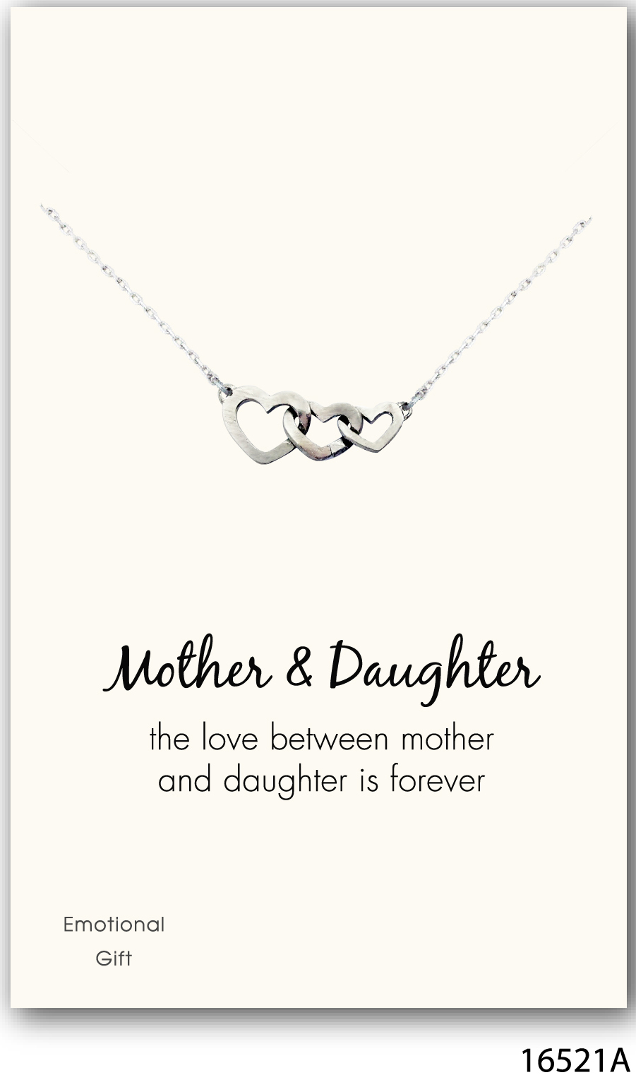 Mother daughters 3 connected hearts silver pendant